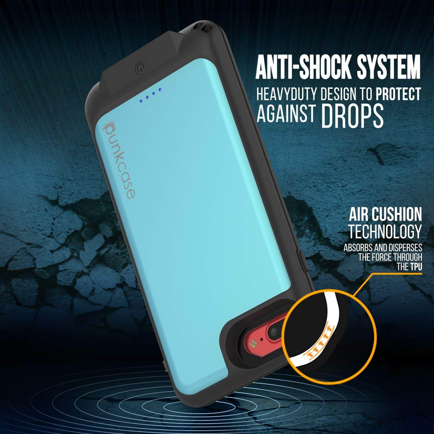 PunkJuice iPhone 7+ Plus Battery Case Teal - Waterproof Slim Power Juice Bank with 4300mAh