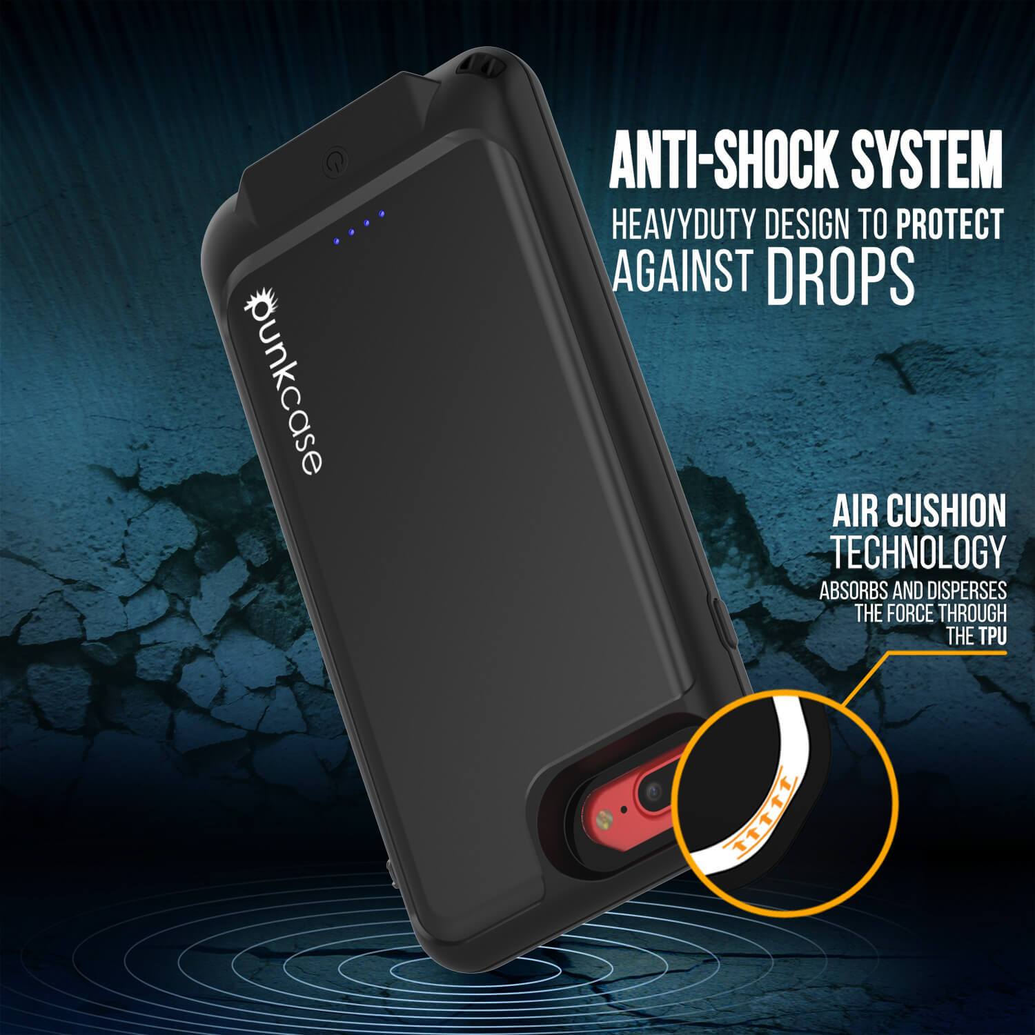 PunkJuice iPhone 8+ 7+ Plus Battery Case Black - Waterproof Slim Power Juice Bank with 4300mAh