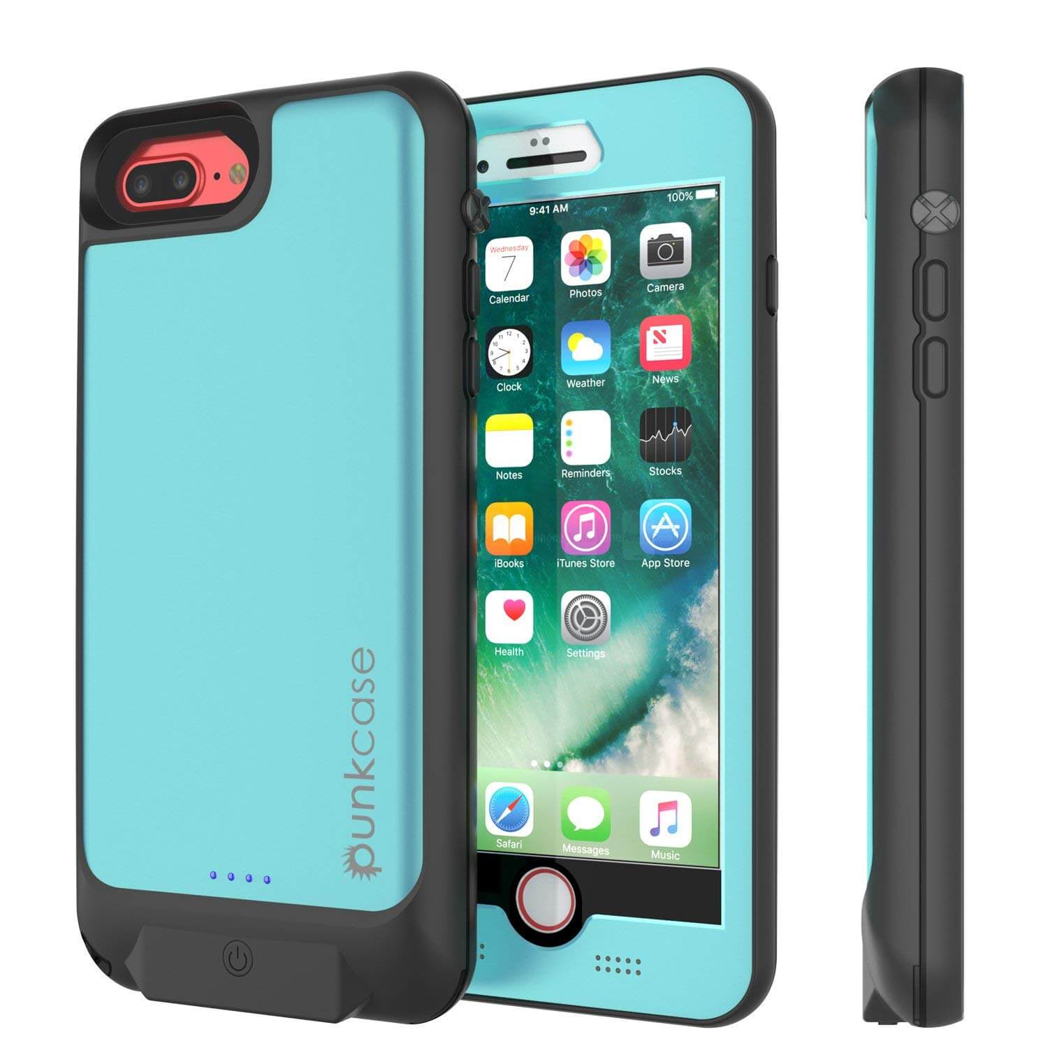PunkJuice iPhone 8+ 7+ Plus Battery Case Teal - Waterproof Slim Power Juice Bank with 4300mAh