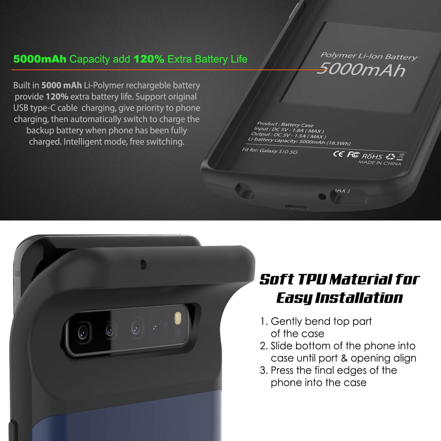 PunkJuice S10 5G Battery Case Reg. Blue - Fast Charging Power Juice Bank with 4700mAh