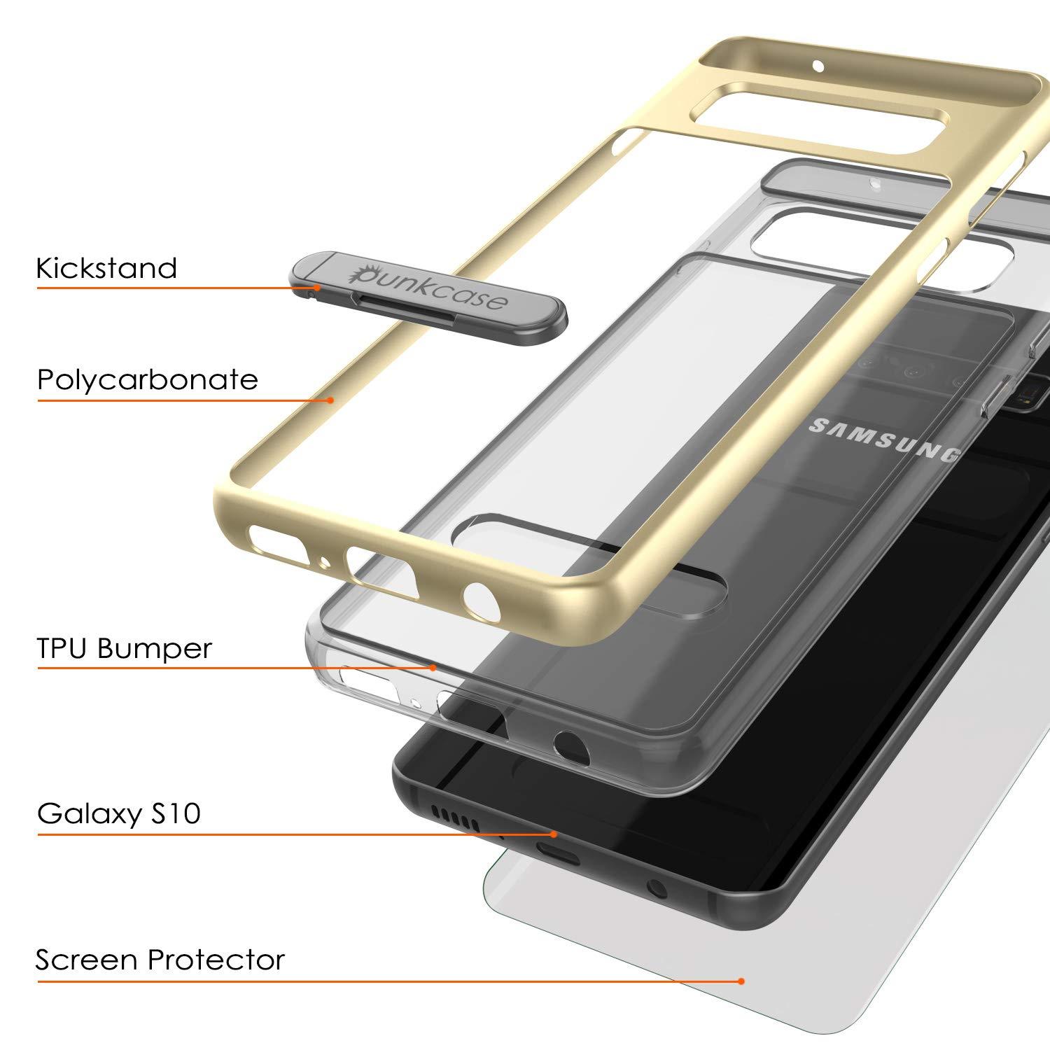 Capinha de Armadura Lucid 3.0 Punksase para Galaxy S10 com Suporte Integrado e Película de Proteção  [Ouro]