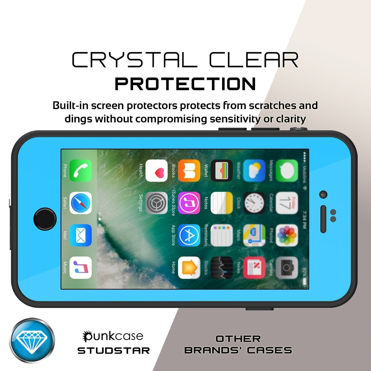 iPhone 8 Waterproof Case, Punkcase [Light Blue] [StudStar Series]  [Slim Fit] [IP68 Certified] [Dirt/Snow Proof]