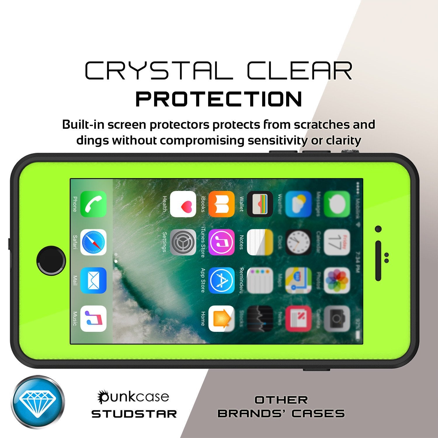 iPhone 8+ Plus Waterproof Case, Punkcase [StudStar Series] [Light Green] [Slim Fit] [IP68 Certified] [Shockproof] [Dirtproof] Armor Cover
