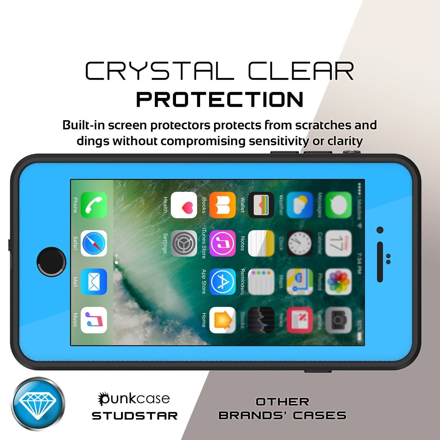 iPhone 8+ Plus Waterproof IP68 Case, Punkcase [Light Blue] [StudStar Series] [Slim Fit] [Dirtproof]
