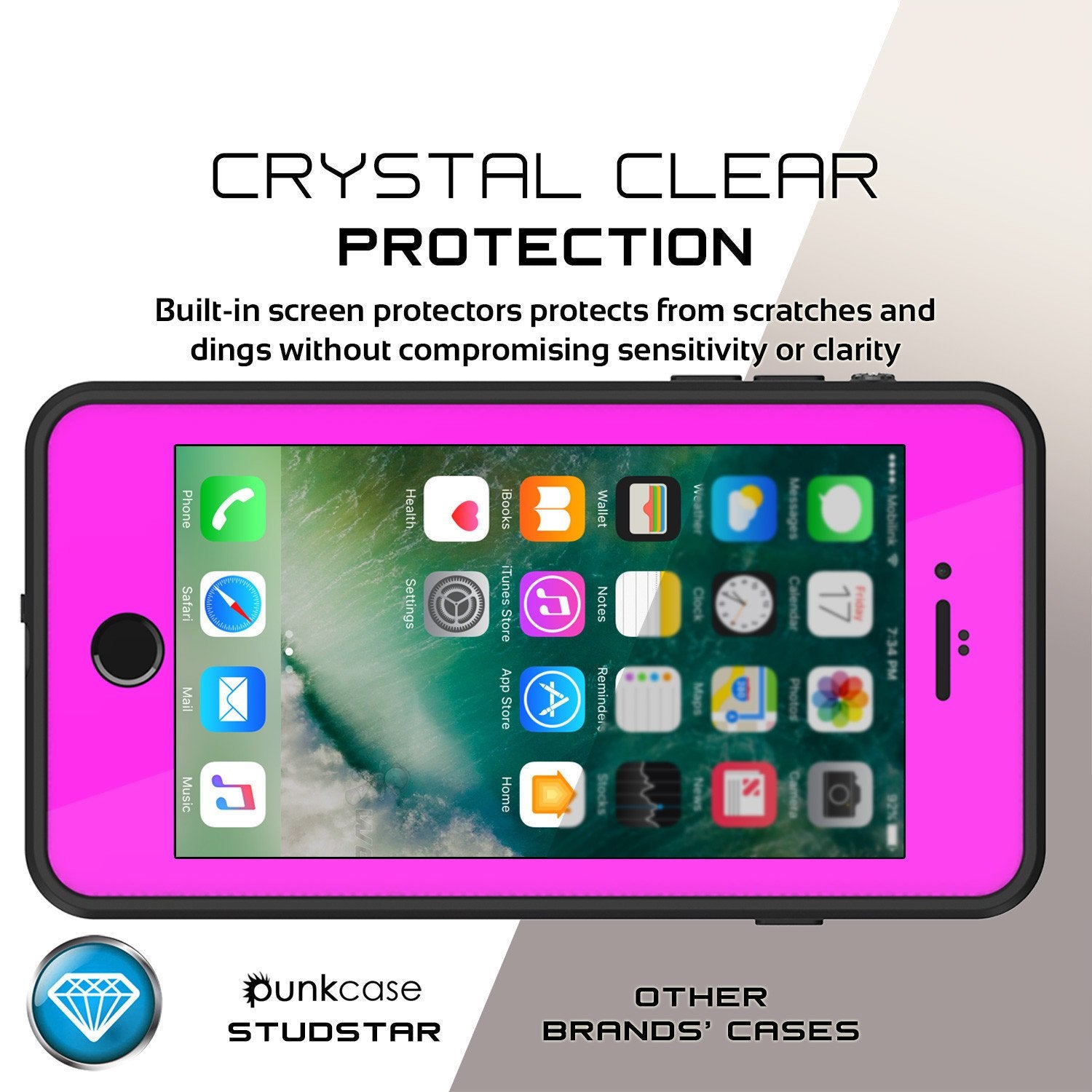 iPhone 8+ Plus Waterproof Case, Punkcase [StudStar Series] [Pink] [Slim Fit] [IP68 Certified] [Shockproof] [Dirtproof] Armor Cover