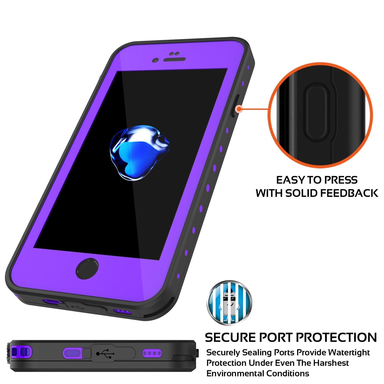 iPhone 7 Waterproof IP68 Case, Punkcase [Puple] [StudStar Series] [Slim Fit] [Dirtproof] [Snowproof]