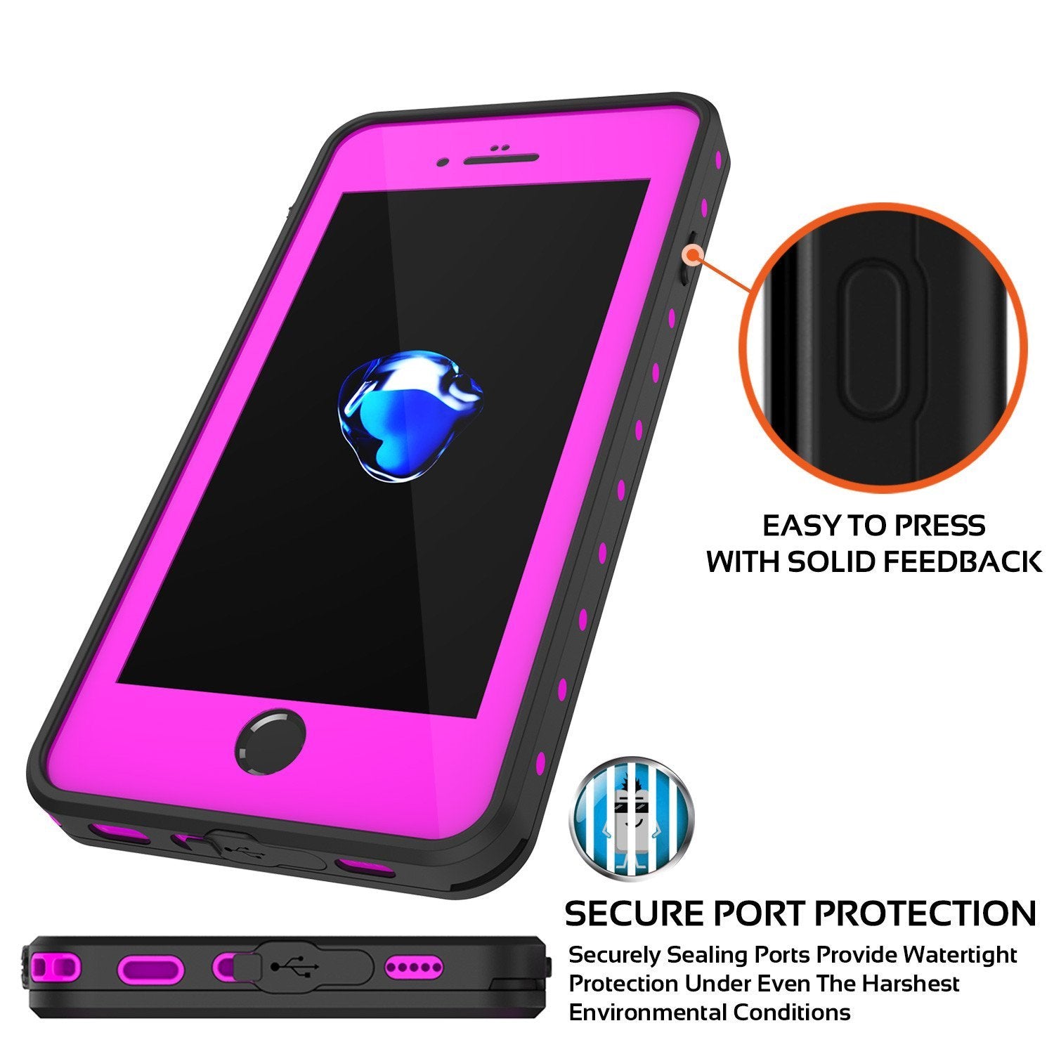 iPhone 8+ Plus Waterproof IP68 Case, Punkcase [Pink] [StudStar Series] [Slim Fit] [Dirtproof]