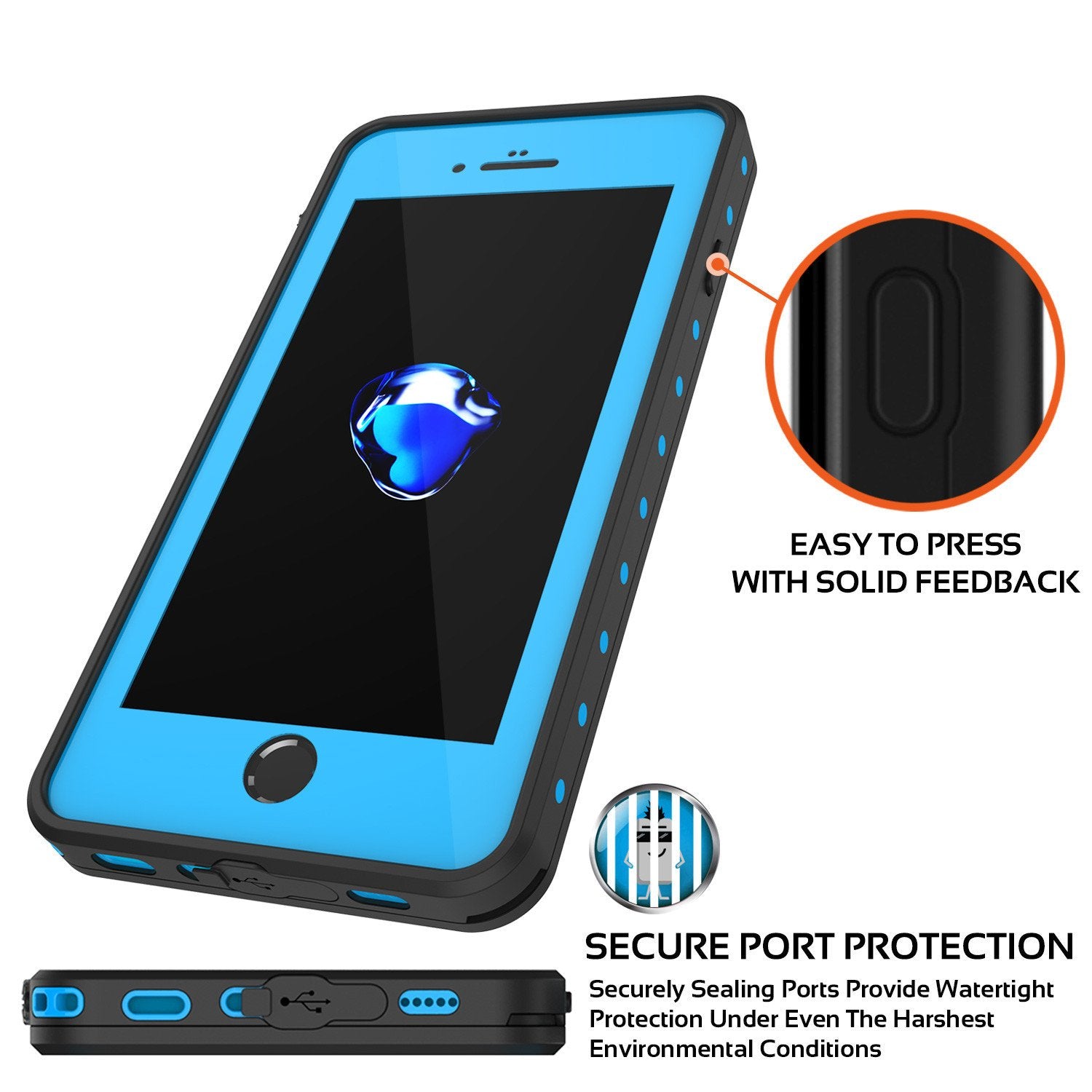 iPhone 8+ Plus Waterproof Case, Punkcase [StudStar Series] [Light Blue] [Slim Fit] [IP68 Certified] [Shockproof] [Dirtproof] Armor Cover