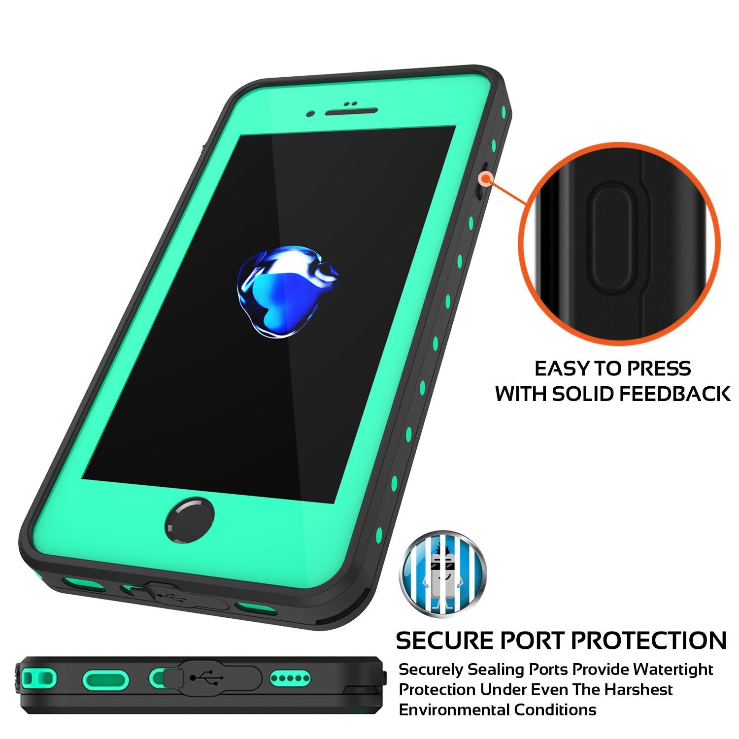 iPhone 7+ Plus Waterproof IP68 Case, Punkcase [Teal] [StudStar Series] [Slim Fit] [Dirtproof]