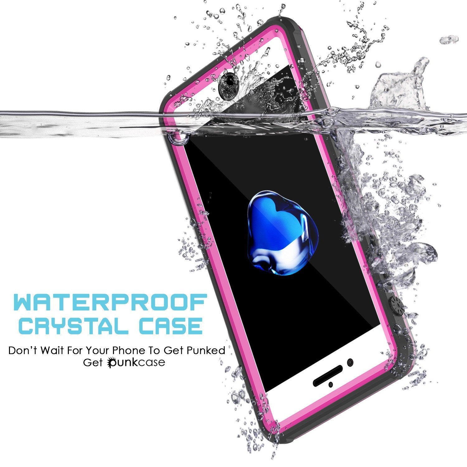 Apple iPhone 8 Waterproof Case, PUNKcase CRYSTAL Pink W/ Attached Screen Protector  | Warranty