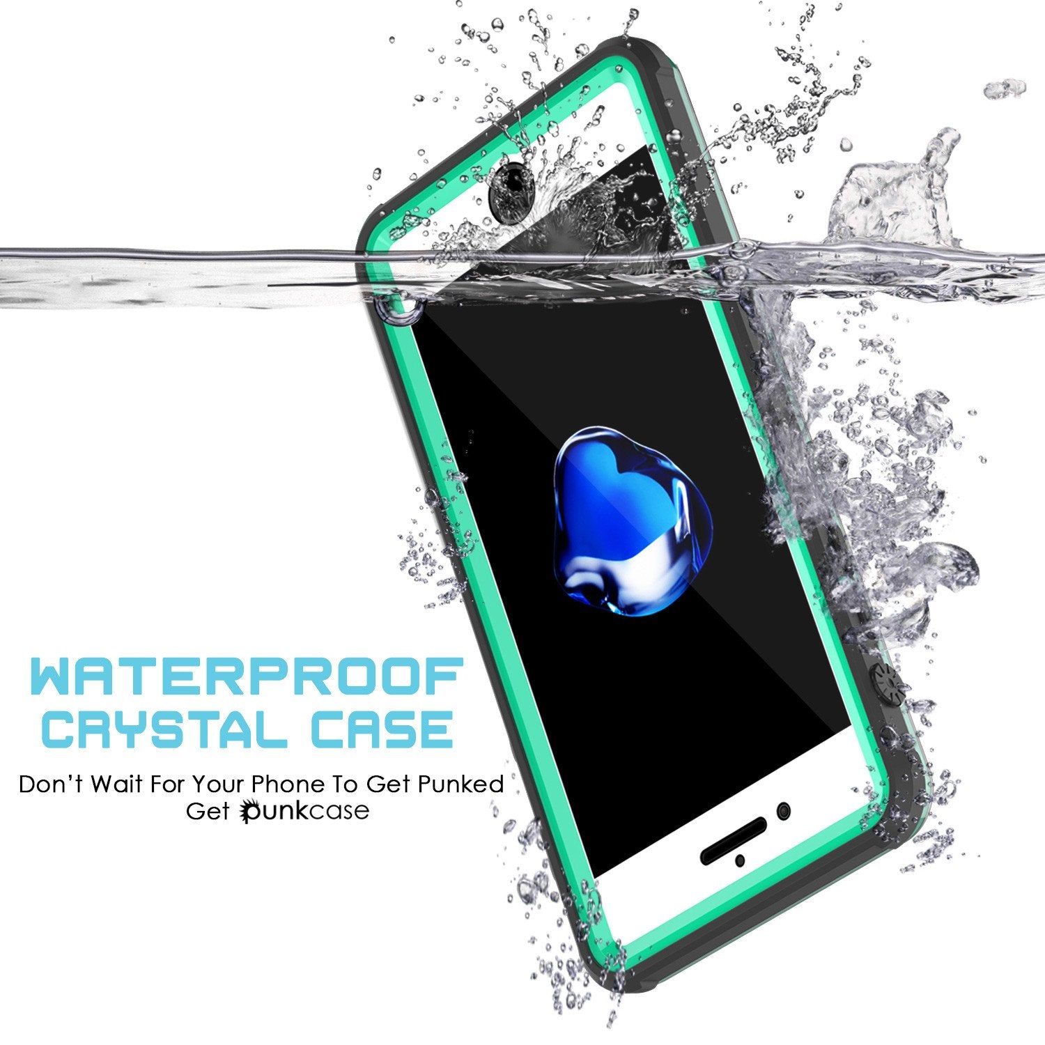 Apple iPhone 7 Waterproof Case, PUNKcase CRYSTAL Teal W/ Attached Screen Protector  | Warranty
