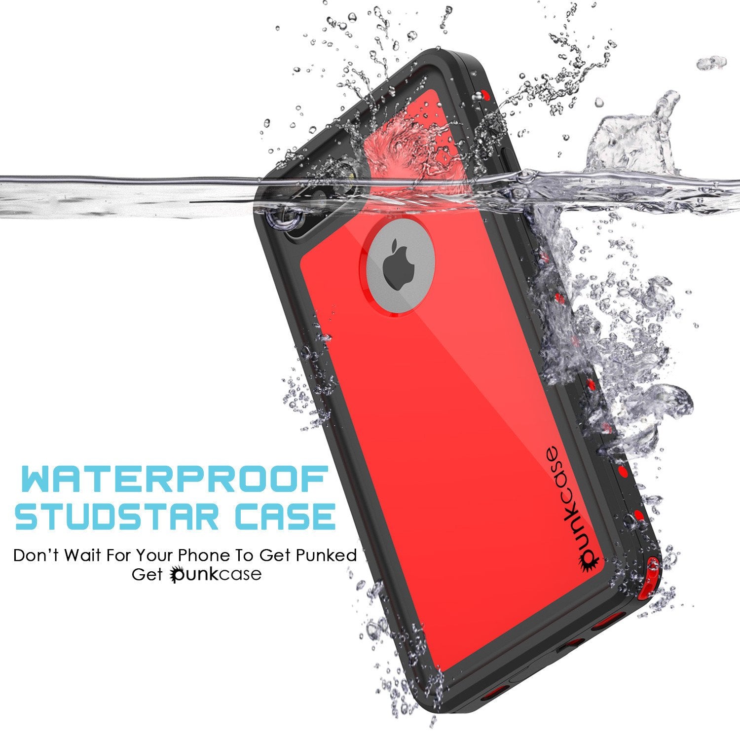 iPhone 8+ Plus Waterproof Case, Punkcase [StudStar Series] [Red] [Slim Fit] [IP68 Certified] [Shockproof] [Dirtproof] Armor Cover