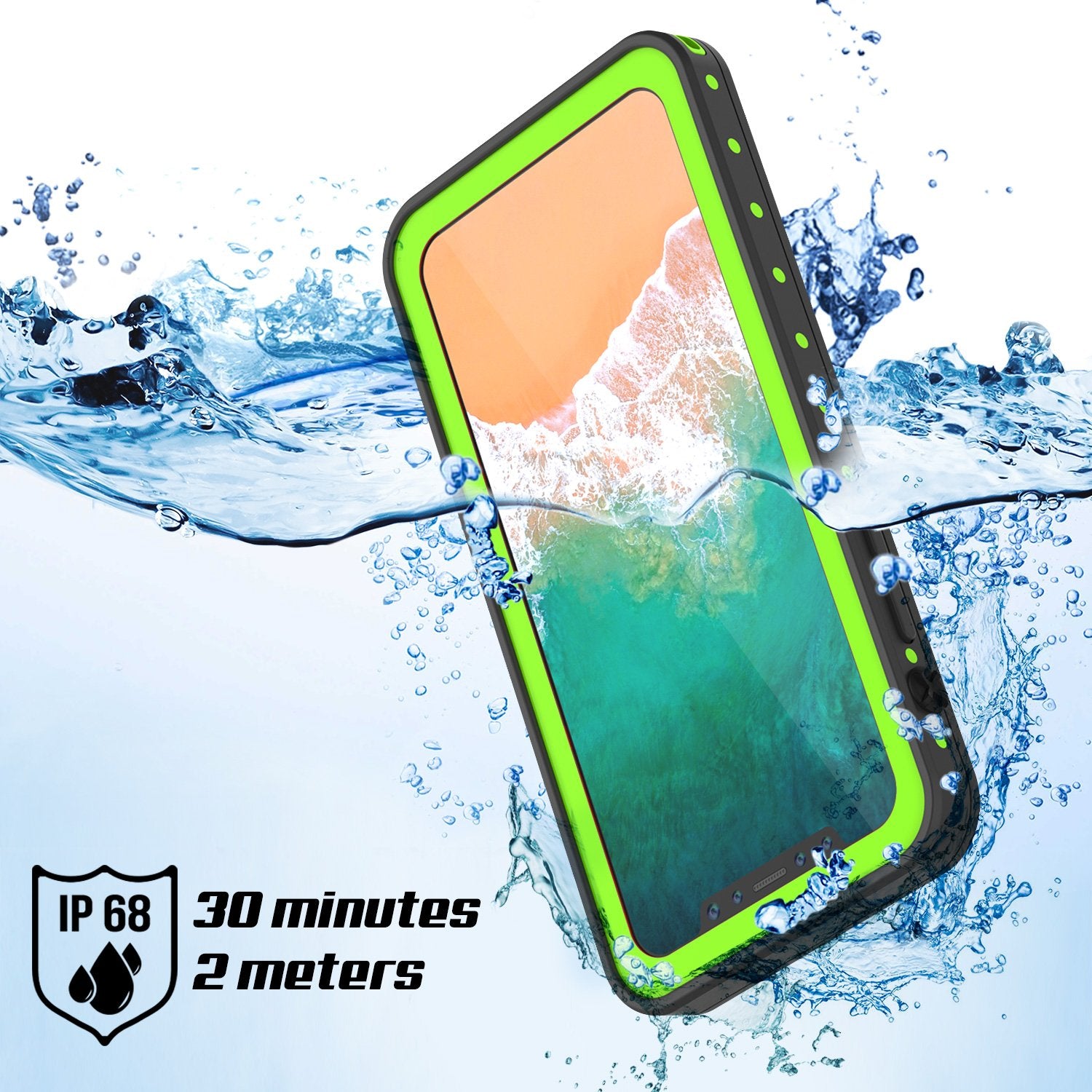 iPhone X Waterproof IP68 Case, Punkcase [Light green] [StudStar Series] [Slim Fit] [Dirtproof]
