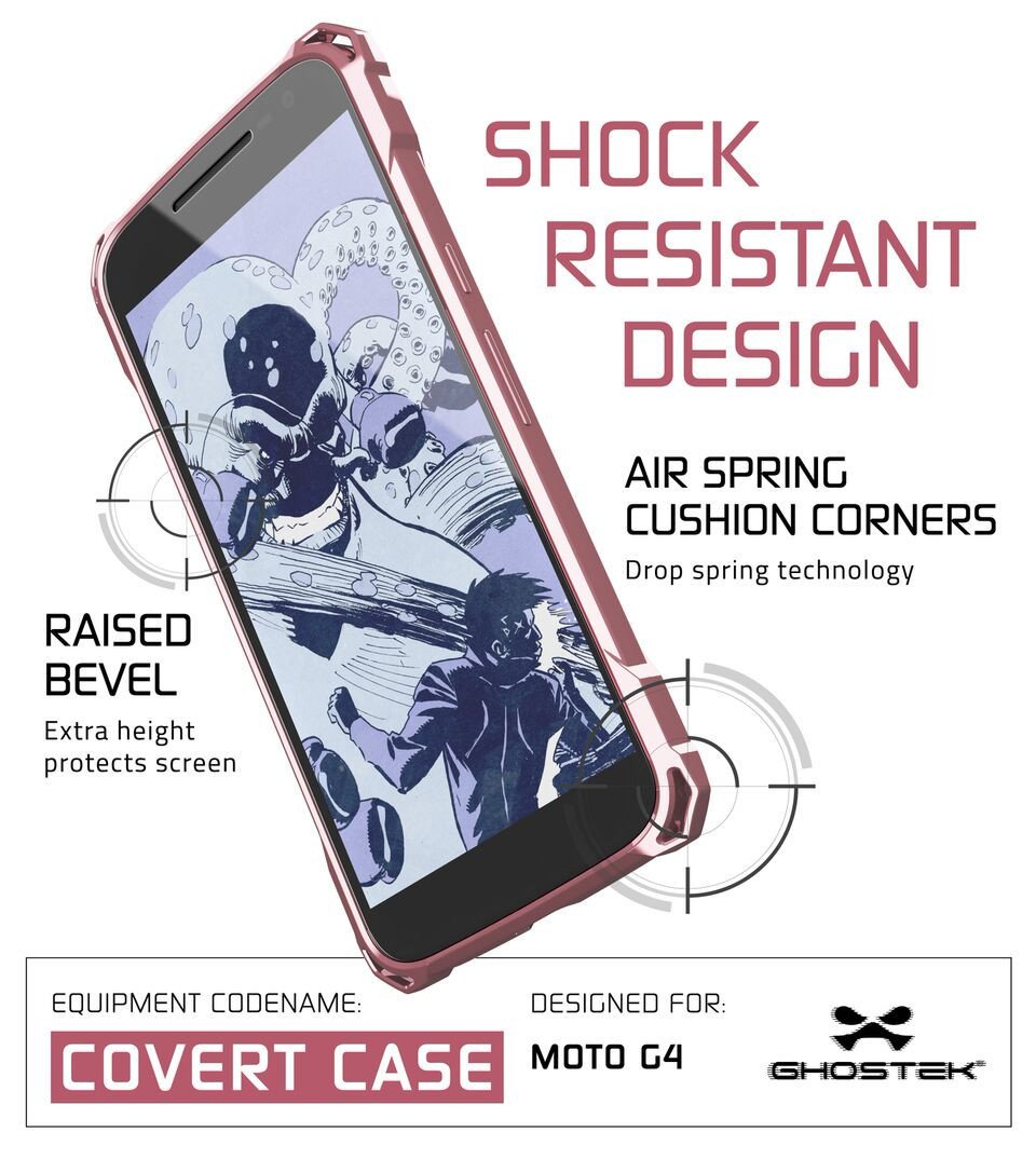 Moto G4 Case, Ghostek Covert Rose Pink Series | Clear TPU | Explosion-Proof Screen Protector