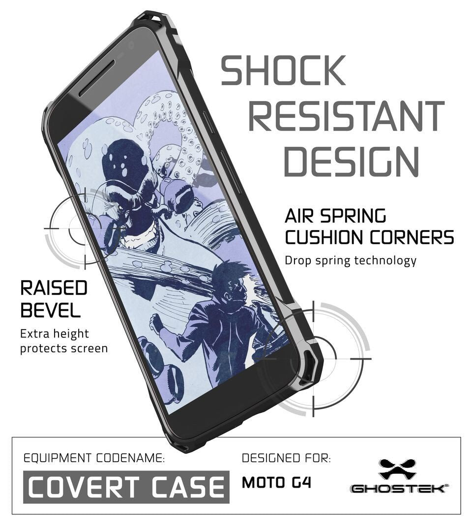 Moto G4 Case, Ghostek Covert Dark Grey Series | Clear TPU | Explosion-Proof Screen Protector
