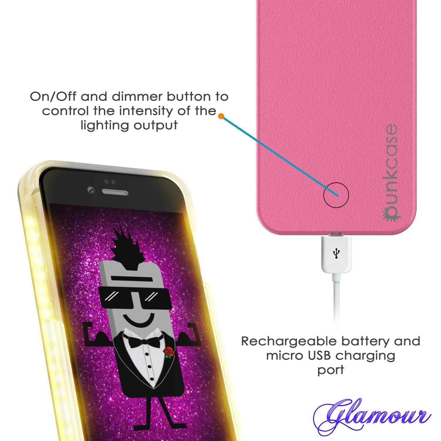 iPhone 6/6S Punkcase LED Light Case Light Illuminated Case, Pink  W/  Battery Power Bank