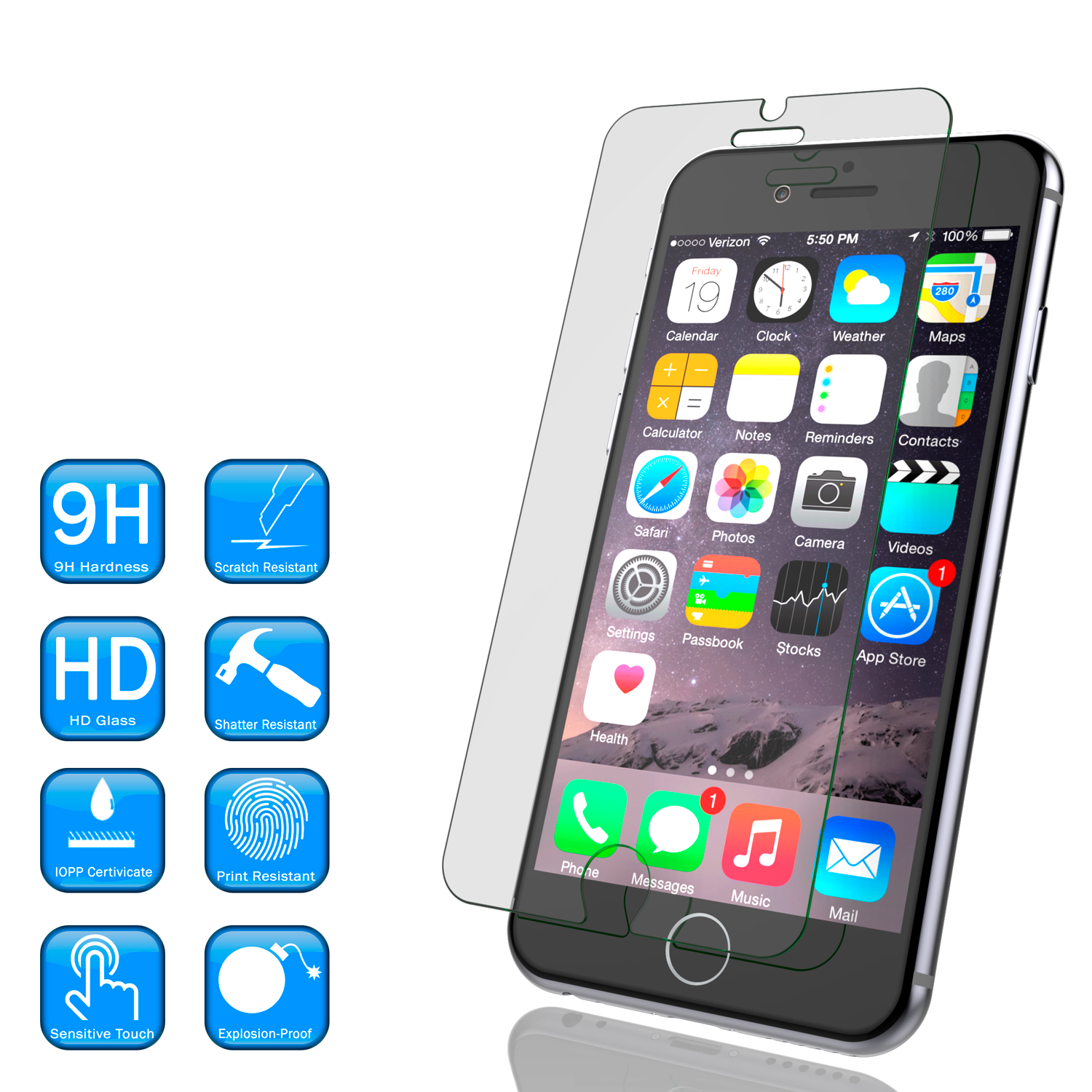 iPhone 6/6s Plus Clear Punkcase Glass SHIELD Tempered Glass Screen Protector 0.33mm Thick 9H Glass