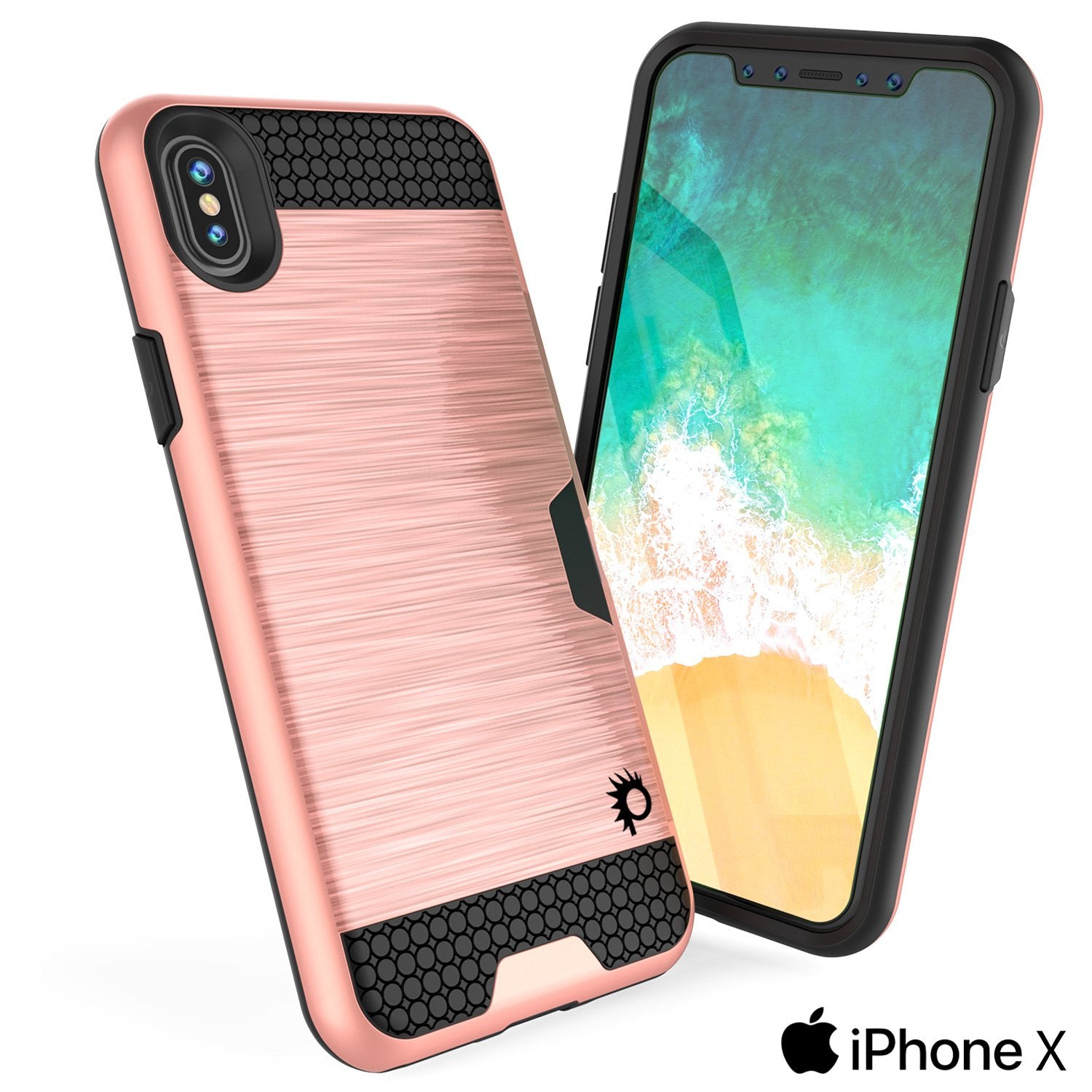 iPhone X Case, PUNKcase [SLOT Series] Slim Fit Dual-Layer Armor Cover & Tempered Glass PUNKSHIELD Screen Protector for Apple iPhone X [Rose Gold]