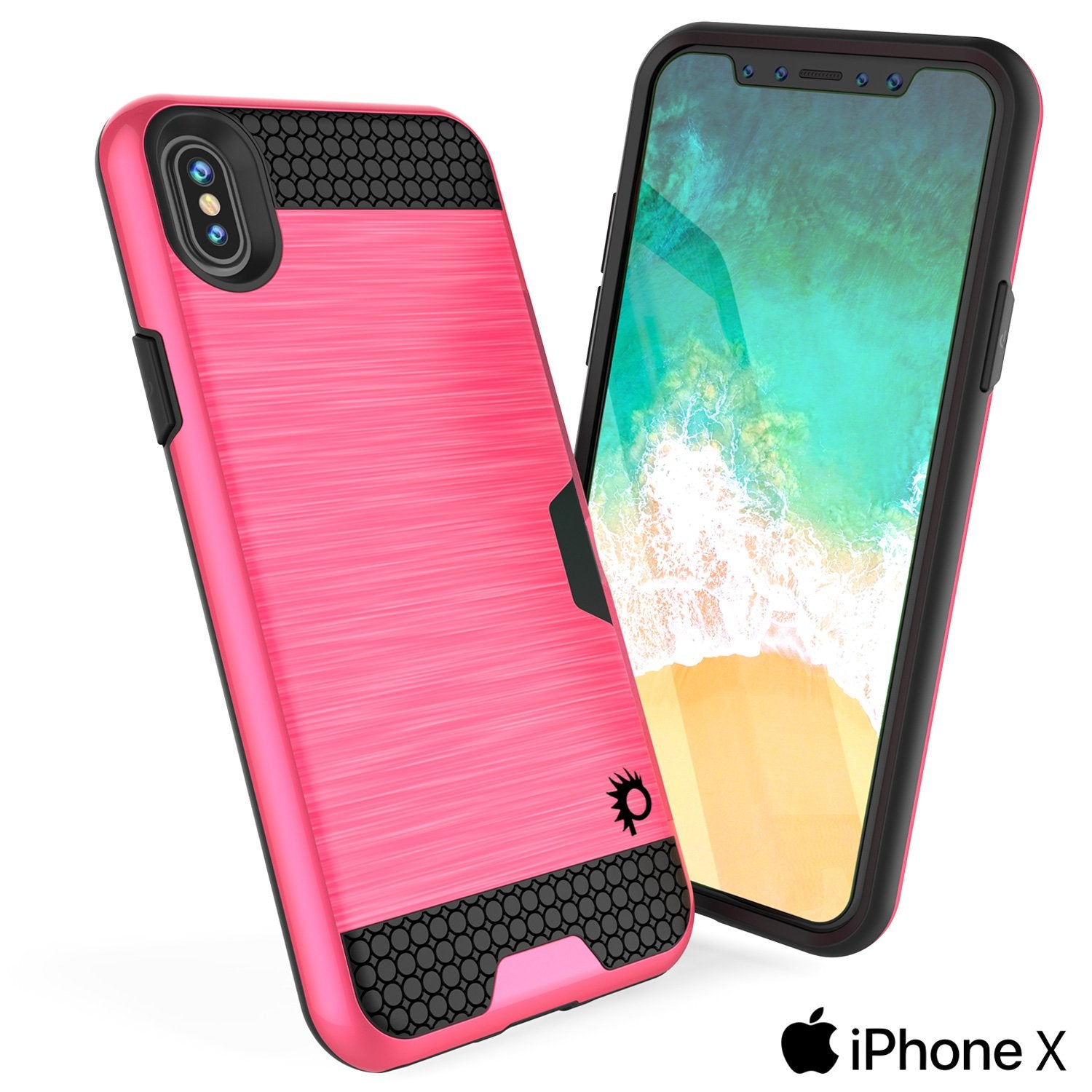 iPhone X Case, PUNKcase [SLOT Series] Slim Fit Dual-Layer Armor Cover & Tempered Glass PUNKSHIELD Screen Protector for Apple iPhone X [Pink]