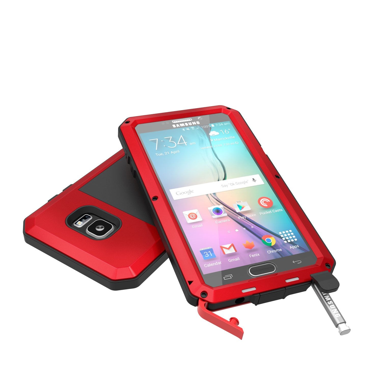 Note 5 Case, Punkcase® METALLIC Series RED w/ TEMPERED GLASS | Aluminum Frame