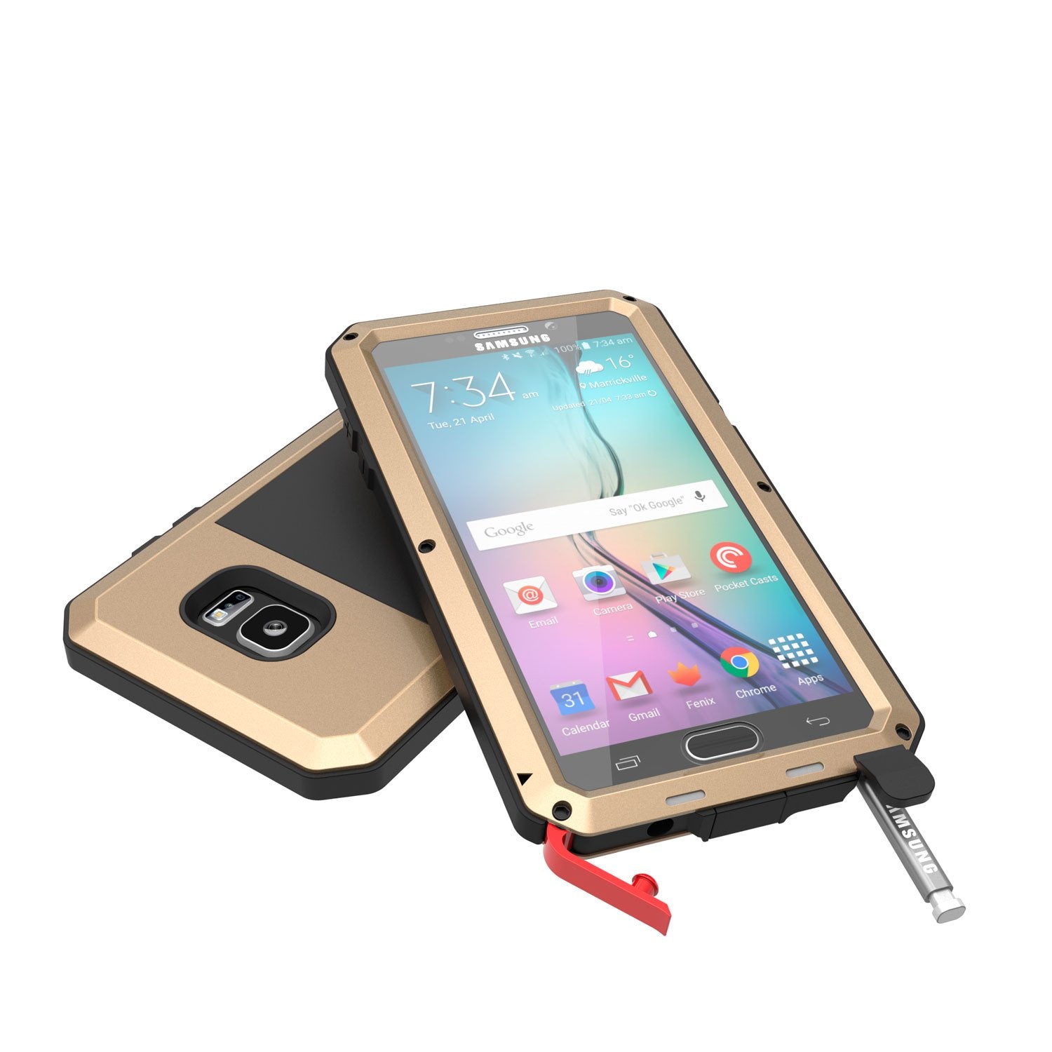 Note 5 Case, Punkcase® METALLIC Series GOLD w/ TEMPERED GLASS | Aluminum Frame