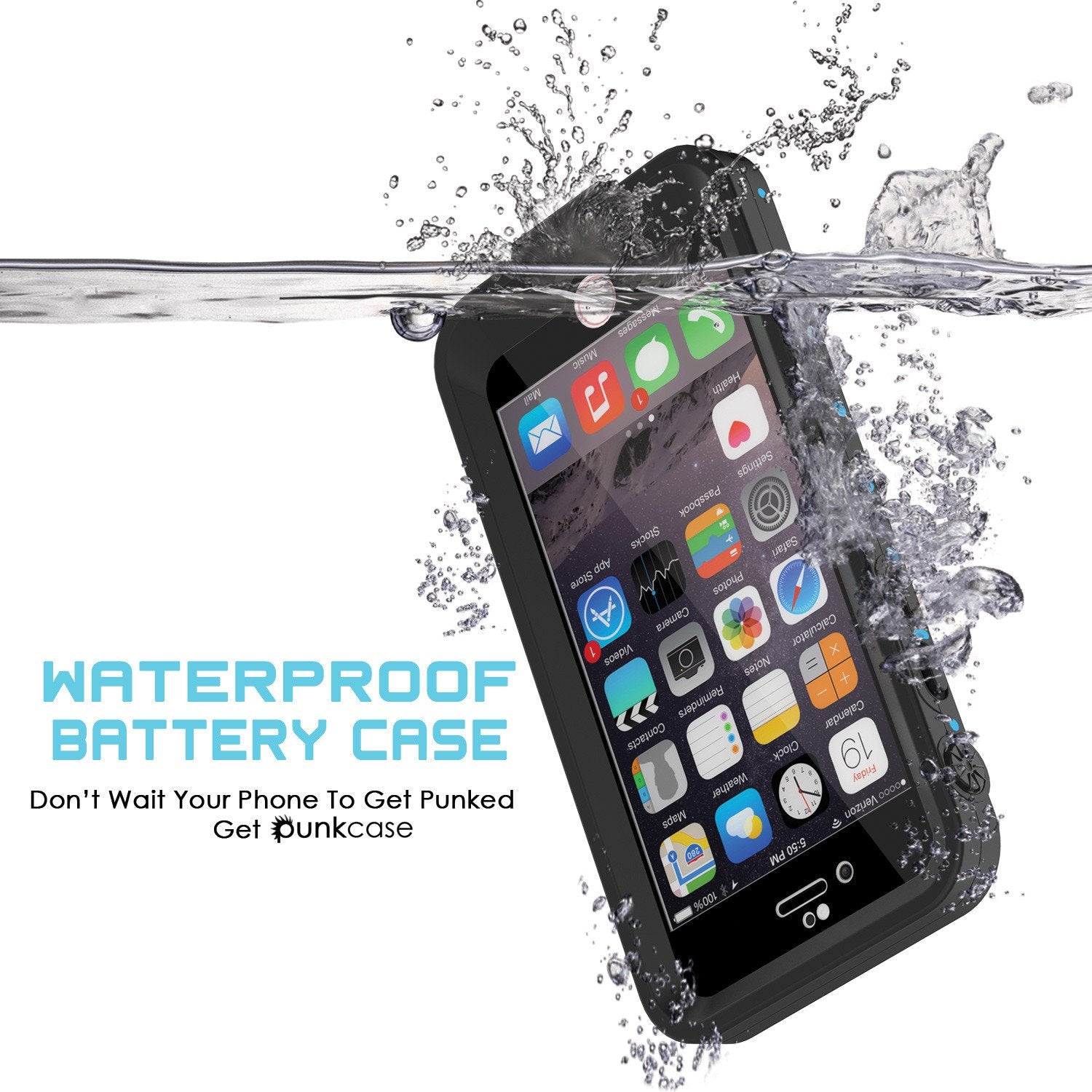 PunkJuice iPhone 6/6s Battery Case Light Blue Waterproof Power Juice Bank w/ 2750mAh  | Fastcharging